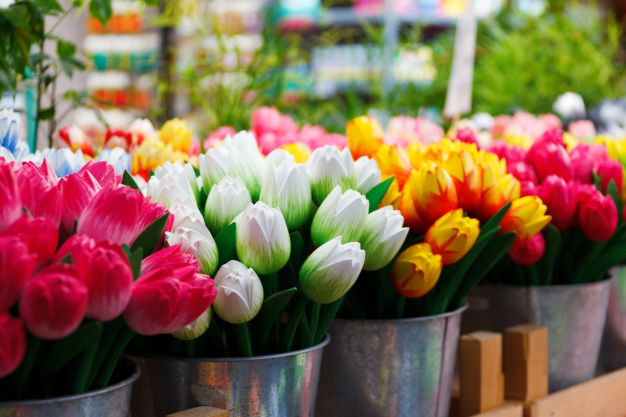 The colorful floating flower market, Bloemenmarkt, famous for tulips.