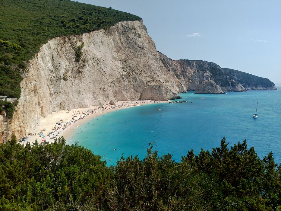 The stunning Porto Katsiki Beach with its turquoise waters and white cliffs.